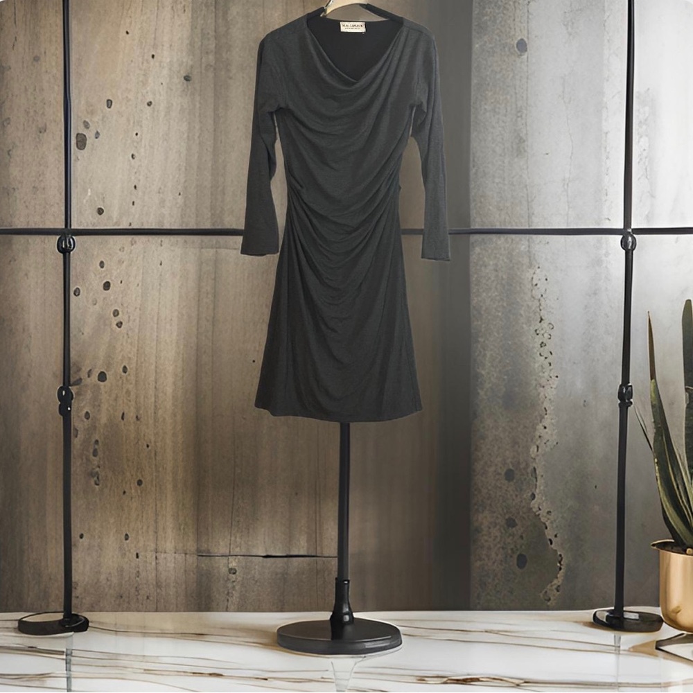MM Lafleur Charcoal Draped Three-Quarter Sleeve Midi Dress